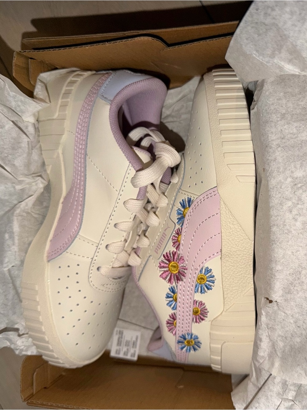 Puma Cream & Light Pink Floral Embroidered Platform Sneakers